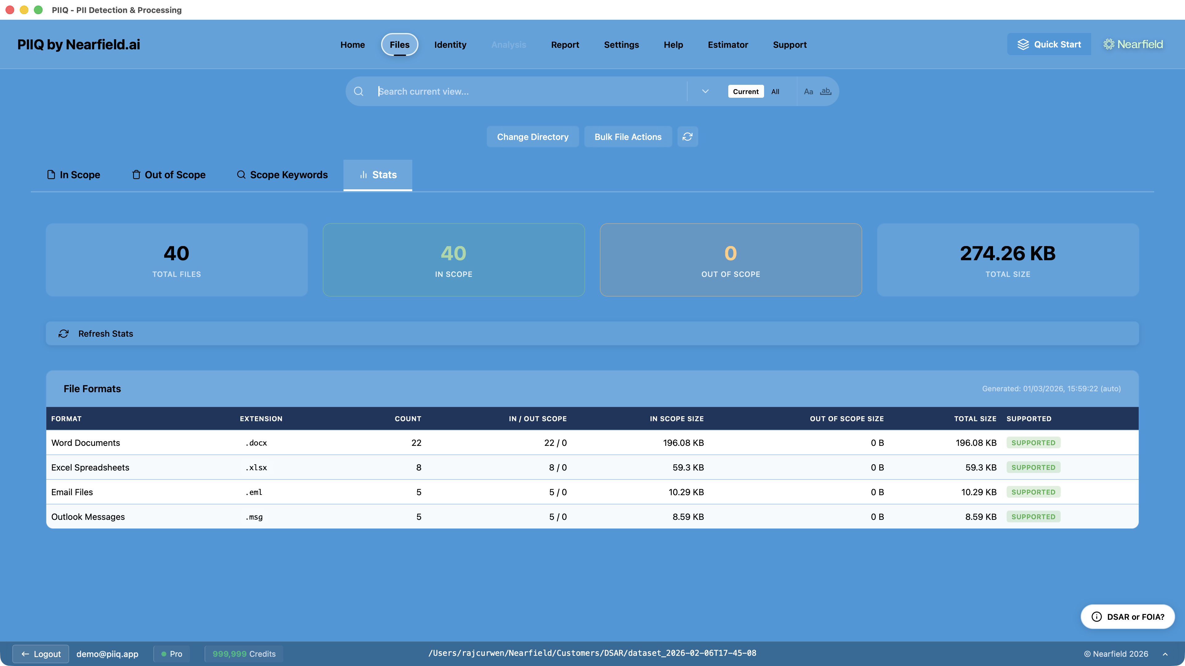 File statistics and format breakdown