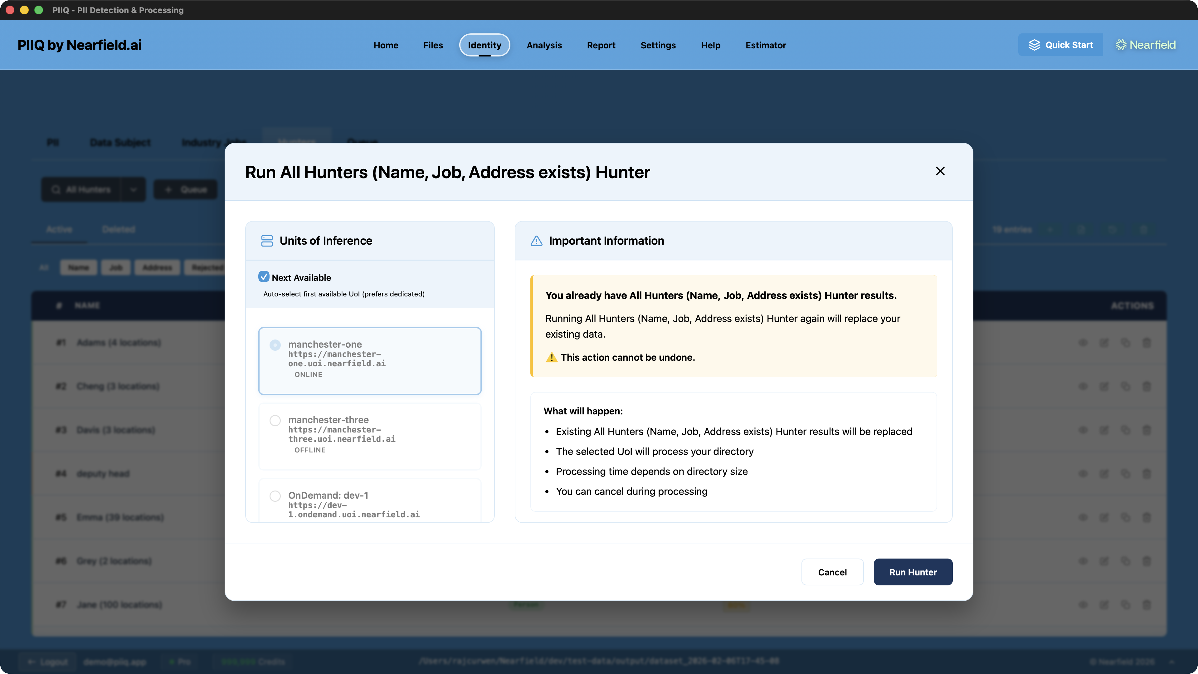 Hunters detecting PII across documents